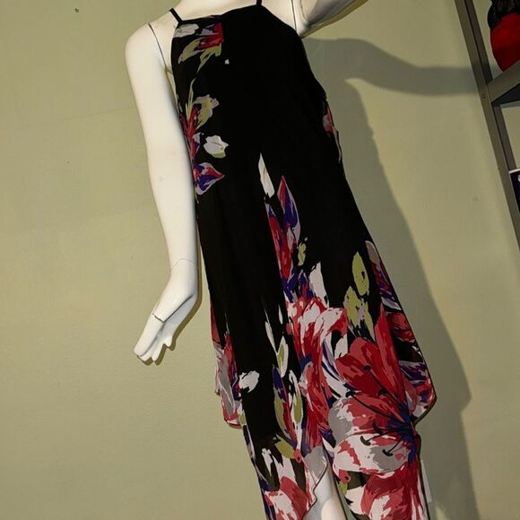 Inc International Concepts  Black Floral Handkerchief-Hem Fit & Flare Dress - Picture 2 of 7